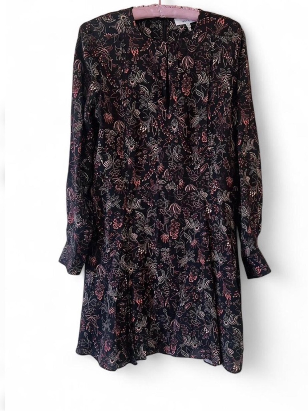 Reiss  Black Floral Long-Sleeve Mini Dress